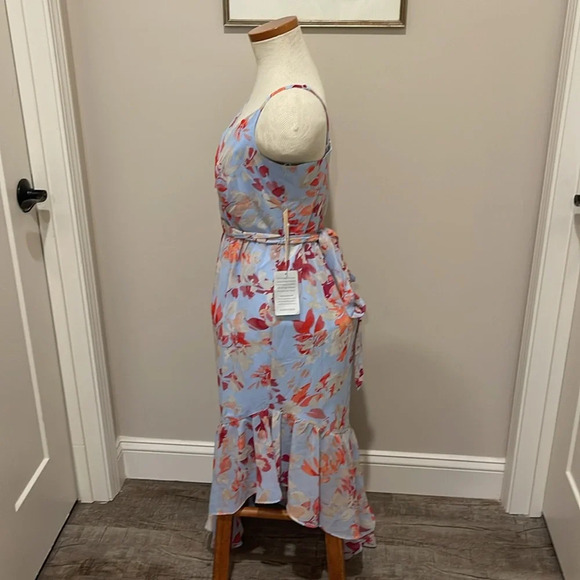 NWT!! Eliza J. - Women's V-Neck Floral Ruffle Hem Maxi Dress - Pink/Blue - 8 - Picture 9 of 11